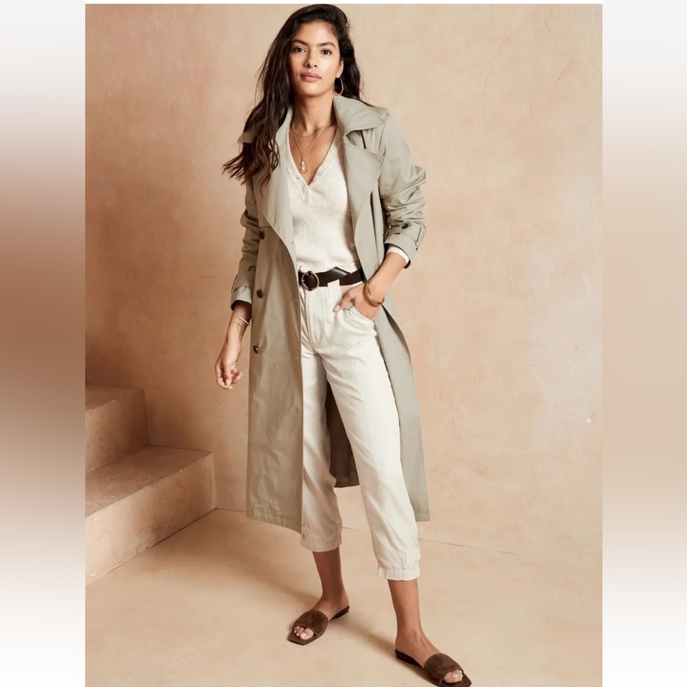 NWT Banana Republic Classic Limonta Long Trench Coat Size Petite Medium